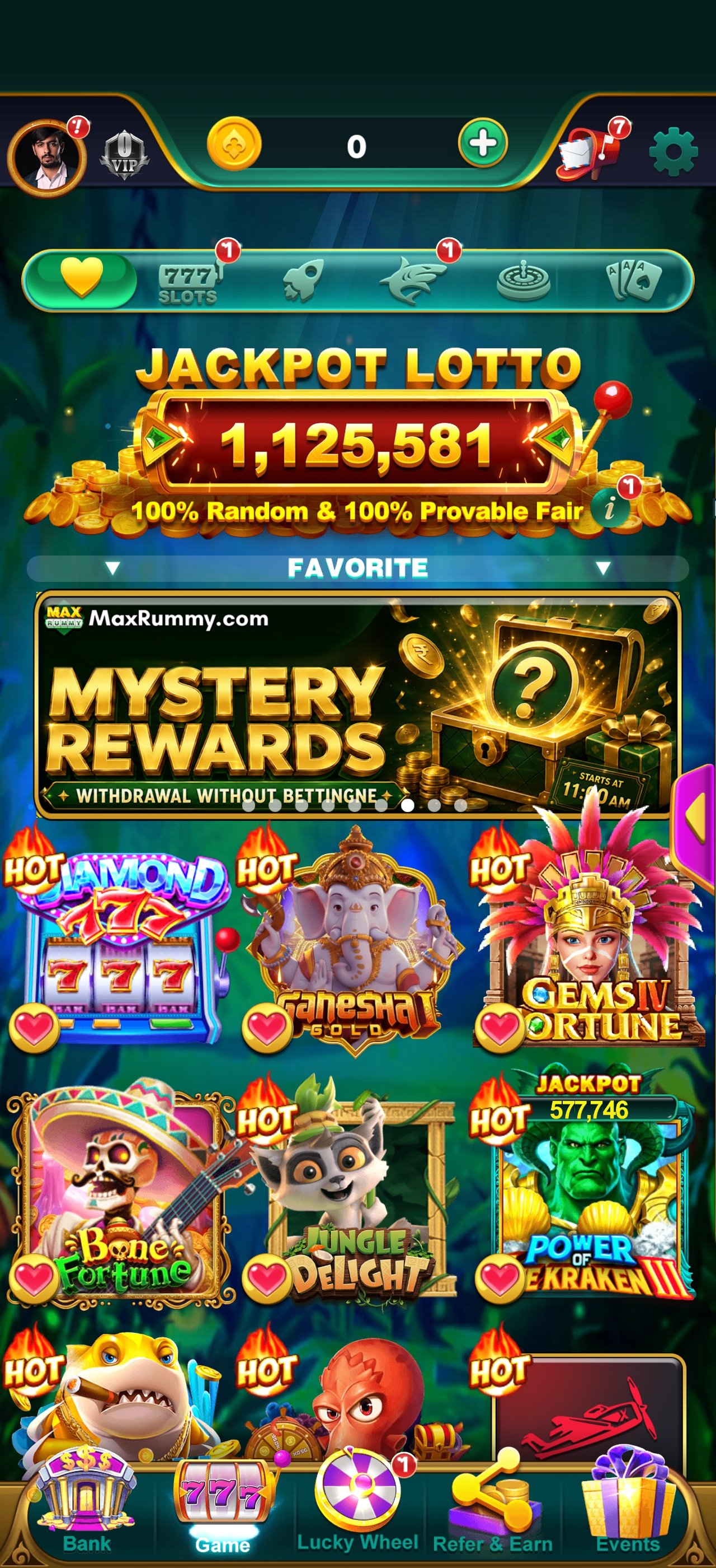Yono Game app home screen showing live casino and Teen Patti tables